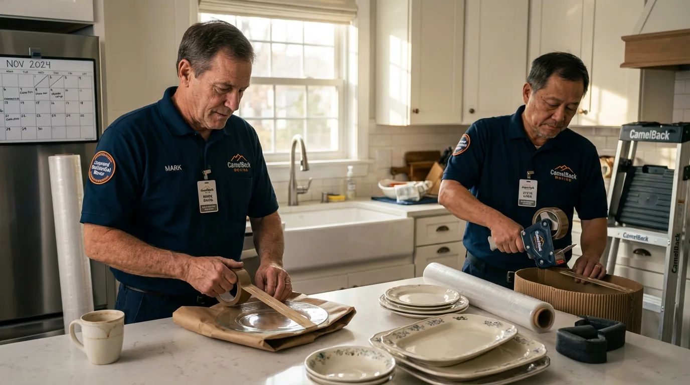 Professional crew packing kitchen dishware in Machesney Park, IL